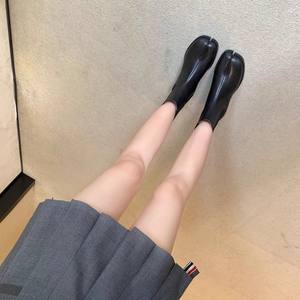 Botas de tobillo elásticas de media pantorrilla de piel de vaca pulida con punta dividida, estilo pezuña de cerdo/caballo, novedad 2026 - Product Image 4