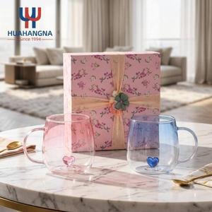 Custom Logo 3D Heart Design Double <b>Wall</b> Glass Mug Heat Resistant Coffee Cup with Handle for Wedding Gift Promotion Wholesale - Product Image 2