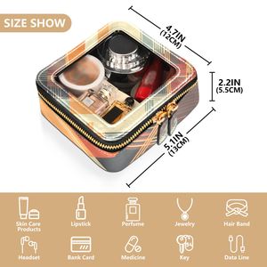 Bolsa de Maquillaje Vintage de Cuero a Cuadros con Ventana Transparente, Organizador de Artículos de Aseo Portátil para Viaje, Bolsa Cosmética Pequeña para el Bolso - Product Image 4