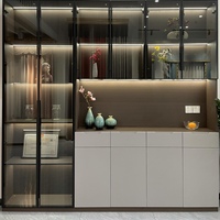 Bar moderne Armoire à vin en verre LED Présentoir mural intégré en bois de chêne massif pour la salle à manger et le salon Casier à vin élégant
