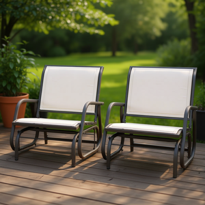 Ensemble de 2 chaises de jardin en fer blanc crème, tissu polyester, design contemporain pour patios et jardins - Product Image 2