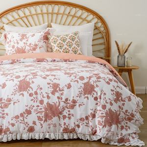 Juego de Ropa de Cama de Microfibra Prelavada <span class=keywords><strong>con</strong></span> Estampado Floral y Ribete de Encaje, Funda de Edredón, Fundas de Almohada - Product Image 2