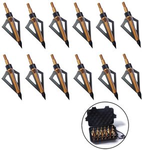 PG1ARCHERY, paquete de 12, 3 hojas fijas, tiro con arco, <span class=keywords><strong>caza</strong></span>, puntas anchas, grano 100 con estuche, cabeza de flecha, puntas atornilladas, <span class=keywords><strong>ballesta</strong></span> dorada - Product Image 2