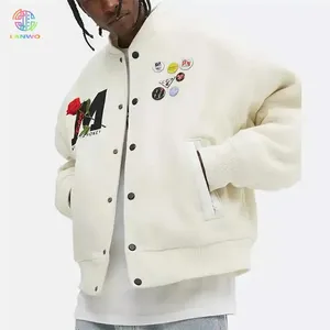 Designer White Plus Size Men'S Bomber Jacket For Men Custom Chenille Embroidery 100% All Wool Winter Lettermen Varsity Jacket