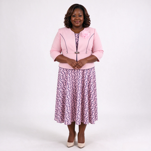 Tenues OEM : Ensemble 2 pièces imprimé (veste et robe) pour femmes, style bureau, africain, pour l'église, ou tenue de carrière, robes midi formelles pour femmes - Product Image 2