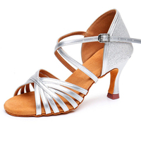 Chaussures de danse latine pour femmes, filles, dames, chaussures de danse de salon, chaussures de tango modernes, sandales d'entraînement pour la salsa, chaussures argentées
