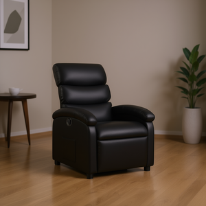 เก้าอี้ปรับเอนหนังเทียมสีดำ แบบใช้มือ  พร้อมเบาะรองหลัง ดีไซน์ทันสมัย เฟอร์นิเจอร์ห้องนั่งเล่น - Product Image 2