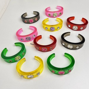 2025 New Exaggerated Geometric Colorful Crystal Rhinestone Design Bangle Luxury Cuff Bangle Bracelet <strong>Acrylic</strong> Resin <strong>Jewelry</strong> - Product Image 6