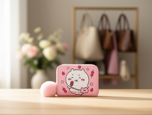 Portafoglio a doppia chiusura con pompon a cartone animato, piccolo, con cerniera, per tutte le stagioni - Product Image 2