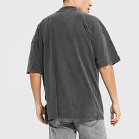 T-shirt gris foncé style hip-hop pour homme, motif flamme vieillie, coupe classique, vente en gros, mode été, t-shirts délavés à épaules tombantes