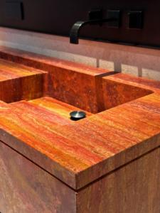 Tùy chỉnh màu đỏ tự nhiên sáng travertine tĩnh mạch cắt Màu KHÁCH SẠN CĂN Hộ Phòng tắm đôi bồn rửa Vanity Thiết kế trang điểm bàn hàng đầu - Product Image 2