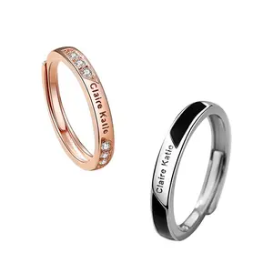 Fashion Couple Adjustable Jewelry 925 Sterling Silver Rose Gold CZ Women Ring White Gold Men Ring