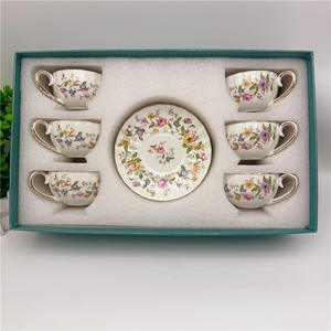 Ensemble de tasses à expresso multicolores en forme de cœur, électro-plaquées et embossées, 90 ml, avec 6 tasses et 6 assiettes, boîte cadeau en céramique moderne - Product Image 3