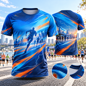 เสื้อยืดวิ่งระบายอากาศ แห้งเร็ว สำหรับงานแข่งขัน กีฬา ผ้าตาข่าย คอกลม แขนสั้น ชุดแข่งขัน พิมพ์ลายได้ตามต้องการ - Product Image 1