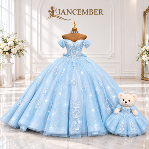 Lsdz023-Pz Radiant Aqua <b>Blue</b> Scalloped Sweetheart Cascading Pearl Vine Starlight Mesh <b>Ball</b> <b>Gown</b> Quinceanera Dress Jancemebr - Product Image 1
