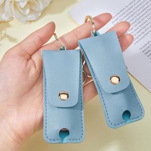 Simple Lady PU Leather Makeup Pouch <b>Lipstick</b> Holder Keychain Portable Travel Lip Gloss Sleeve Pouch for Purse Perfume - Product Image 1