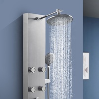 Colonne de douche murale en acier inoxydable à économie d'eau avec cascade, double poignée thermostatique et jets de massage corporel 5