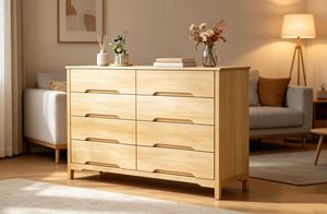 Commode scandinave en chêne massif à 8 tiroirs, meuble de rangement autoportant pour chambre à coucher - Product Image 2