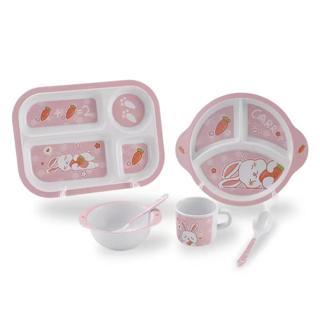 Customizable Eco-Friendly Cartoon Pink Pattern Kids Dinnerware Set High Quality Durable and Stylish Melamine Plate