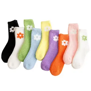 Chaussettes florales en velours corail Lovely Warm Home Bas pour femme