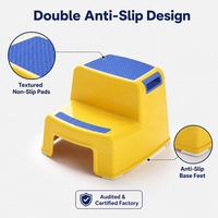 Tabouret à 2 marches pour tout-petits, double coussin antidérapant texturé, structure à nervures renforcée, léger en PP, 30x35x27cm, 3 couleurs, OEM