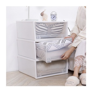 stackable large big clear plastic organizer storage box with drawer for bedroom