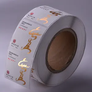 Custom Printing Platical Parfum Fles Sticker Roll Hot Stamping Goudfolie Logo Sticker Rice Wine Etiketten