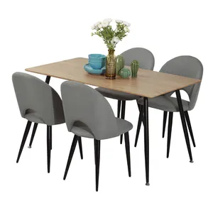 北欧现代风格MDF桌面餐桌和天鹅绒椅子餐桌套装
