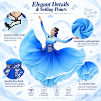 Costume de danse folklorique chinois bleu dégradé élégant pour femmes, robe de scène professionnelle, tenue de danseuse ethnique moderne