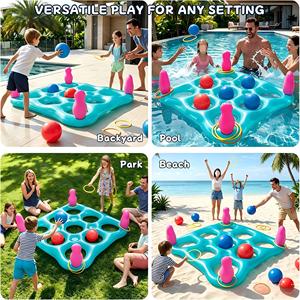Jeu de piscine gonflable 2-en-1 coloré en PVC Tic Tac Toe et Lancer d'anneaux avec balles et anneaux pour enfants et adultes MAKE WAVES - Product Image 3
