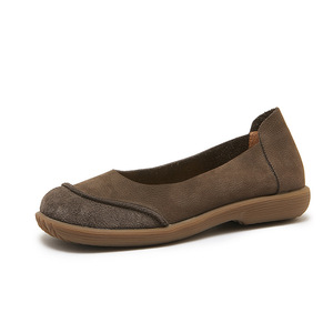 Zapatos planos de cuero genuino para mujer, mocasines informales con punta redonda, suela de goma antideslizante, zapatos planos para todas las estaciones - Product Image 2
