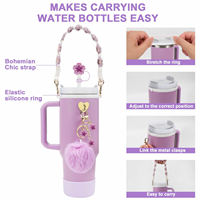 Ensemble d'accessoires pour gobelet de marque - Sangle de transport pour bouteille d'eau, base de gobelet en silicone, protection anti-poussière, breloques multi-designs pour gobelet de 40 oz