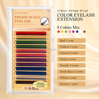 DANIKE Extension de cils couleur 0.07 D Curl longueur unique 12mm 13mm cils individuels classiques 8 couleurs pour Salon professionnel