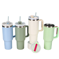 Gobelet isotherme en acier inoxydable 40 oz avec logo personnalisé, poignée et paille, anti-fuite, en acier 18/8 sans BPA, compatible porte-gobelet pour la salle de sport et le bureau
