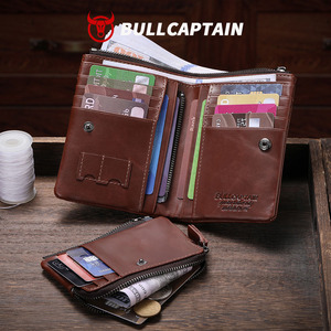 BULLCAPTAIN Men Genuine Leather <b>Wallet</b> Vintage <b>RFID</b> <b>Blocking</b> Anti‑Theft Folding <b>Wallet</b> ID Window Coin Pocket and Zipper Closure - Product Image 2