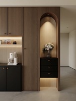 Buffet d'appoint personnalisé de style mid-century, armoire de cuisine intégrée avec niche pour appareils électroménagers et arche de présentation