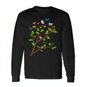 T-shirt a maniche lunghe con stampa floreale, girocollo, abbigliamento unisex per adulti - Product Image 2