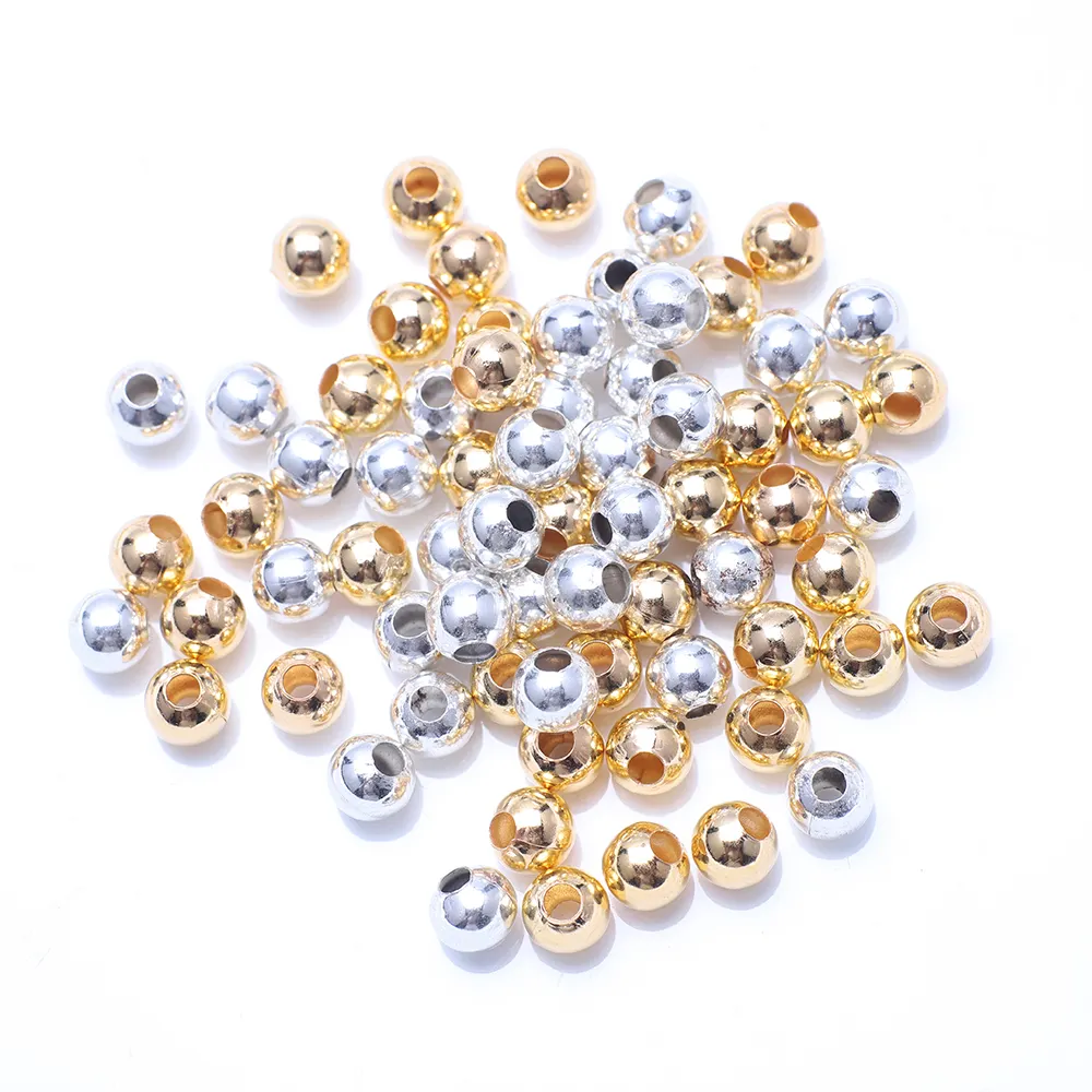 Zhubi 2mm 3mm 4mm 5mm 6mm 8mm Gold Filled Beads Silver Plated Hollow Round Spacer Beads For Jewelry Making Fashion Bracelets