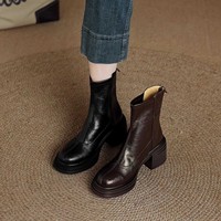 Bottines Chelsea à plateforme pour femmes, talon bloc, entrejambe élastique, fermeture éclair au dos en cuir, semelle épaisse, bottes tendance, 2 couleurs