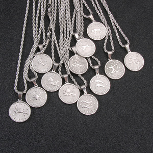 Collar con Colgante de Moneda de los 12 Signos del Zodíaco al por Mayor, de Acero Inoxidable con Baño de Oro PVD, Collar con Colgante de Amuleto de los 12 Signos del <span class=keywords><strong>Mes</strong></span> - Product Image 4