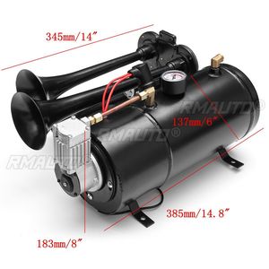 Truck <b>Train</b> Quad 4 Trumpet Air Horn <b>Kit</b> Black 170 PSI 12V 3Liters Compressor & House 150db - Product Image 6