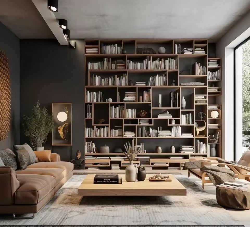 Library Wall Systems Modern Library Wall System with Glass Doors & Hidden Light