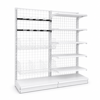 Étagère gondole robuste réglable simple face en métal blanc avec paniers grillagés à crochets, présentoir à 6 niveaux, finition époxy