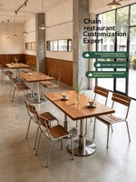 Ensemble table et chaises de salle à manger haut de gamme personnalisable en acier inoxydable et bois massif, style rétro, pour quatre personnes, type banquette, pour restaurants