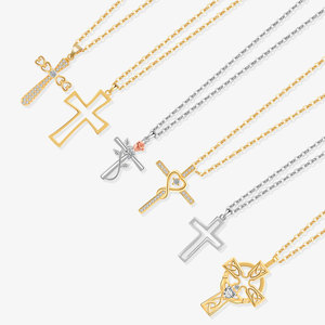 Collier Croix Daidan pour Femme, Croix Celtique Irlandaise <span class=keywords><strong>Claddagh</strong></span>, <span class=keywords><strong>Argent</strong></span> 925 Plaqué Or, Collier Croix Creuse - Product Image 2