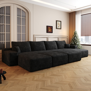 Ensemble de canapés sectionnels en tissu compressé pour salon, chaise longue modulaire, rembourrage sous vide, moderne, en velours côtelé avec garnissage en coton - Product Image 6