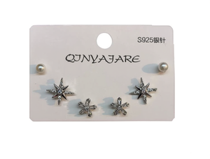 Orecchini a stella Qjnyajare in argento 925 con strass in cristallo, stile francese, da indossare tutti i giorni, gioielli unisex - Product Image 1