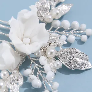 Fairy Ceramic Wedding Jewelry Sets Flower Hair Comb Earrings Women Jewelry Set