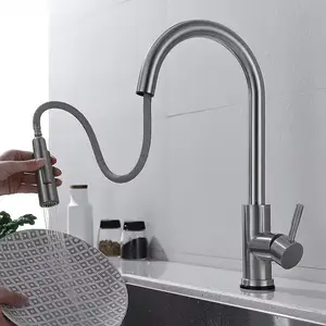 KAWAL tek delik montaj mutfak musluk Modern 304 paslanmaz çelik çekme sprey seramik sıcak soğuk Mix sensörü dokunmatik lavabo musluğu siyah
