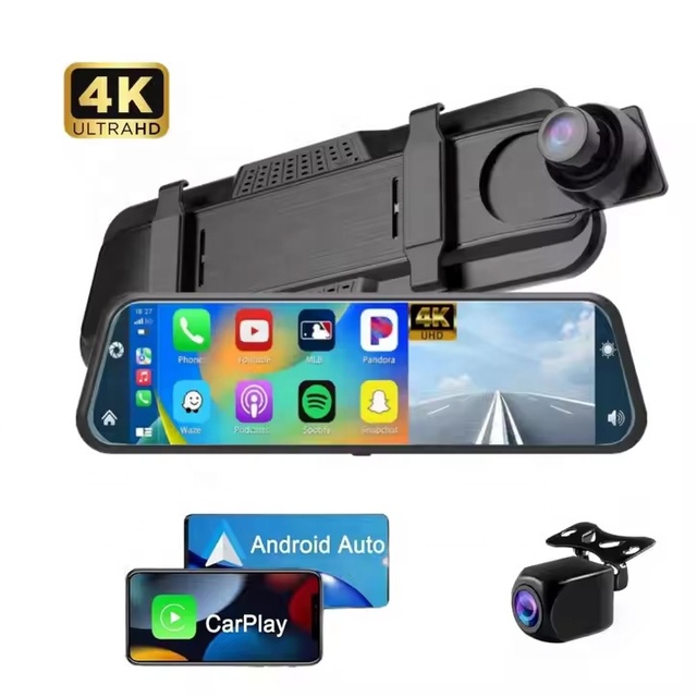 10 Inch Touch Screen Multimedia Stereo Car Dvr Dual Lens Dash Camera 4K Rear View Mirror Android Auto Wireless Carplay DashCam